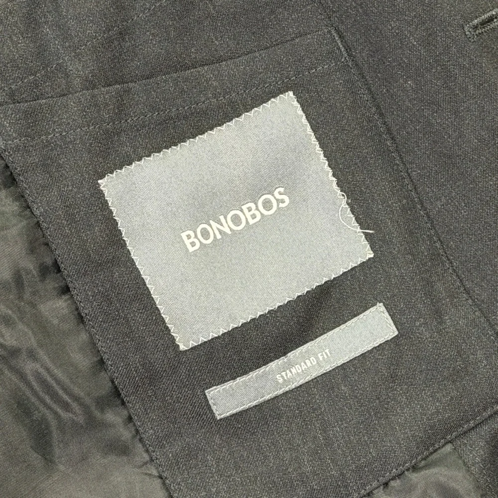 Bonobos Men 46R Standard Fit Blazer Jacket Gray 2-Button Sport Coat Wool Stretch